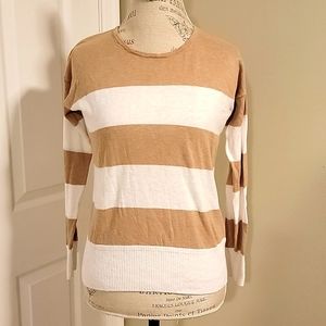 Jones New York tan & white striped Women's lightweight sweater Size XXS